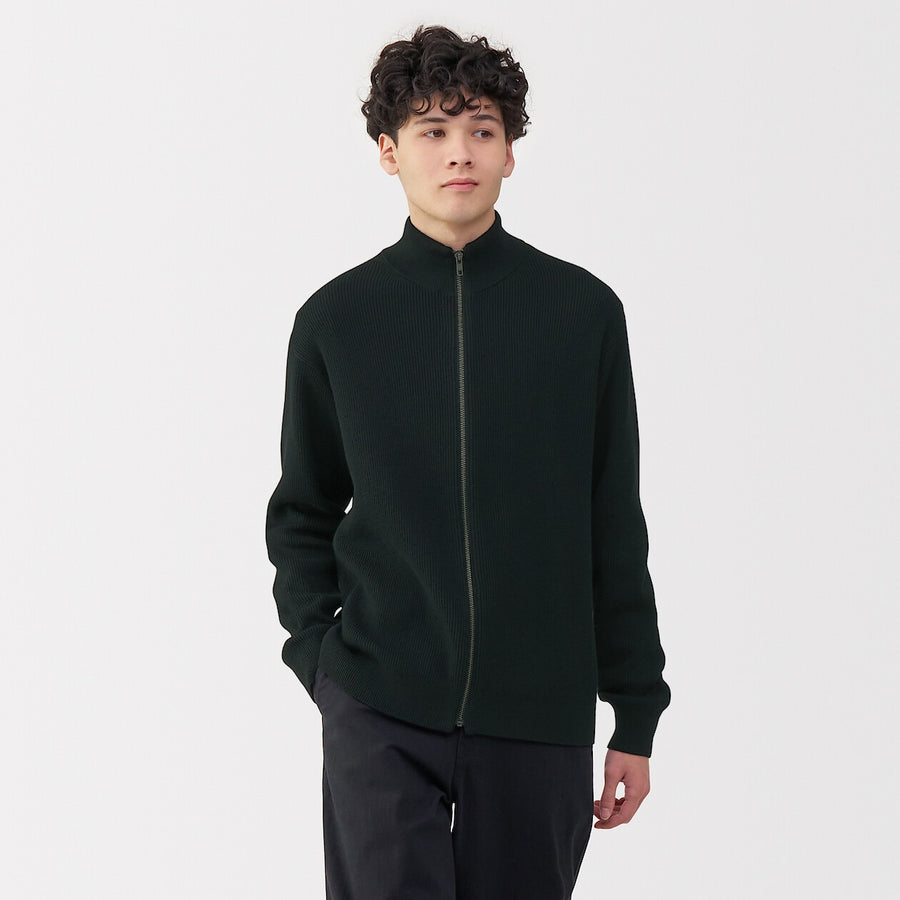 M's Washable ribbed zip up cardigan Dark NavyXS