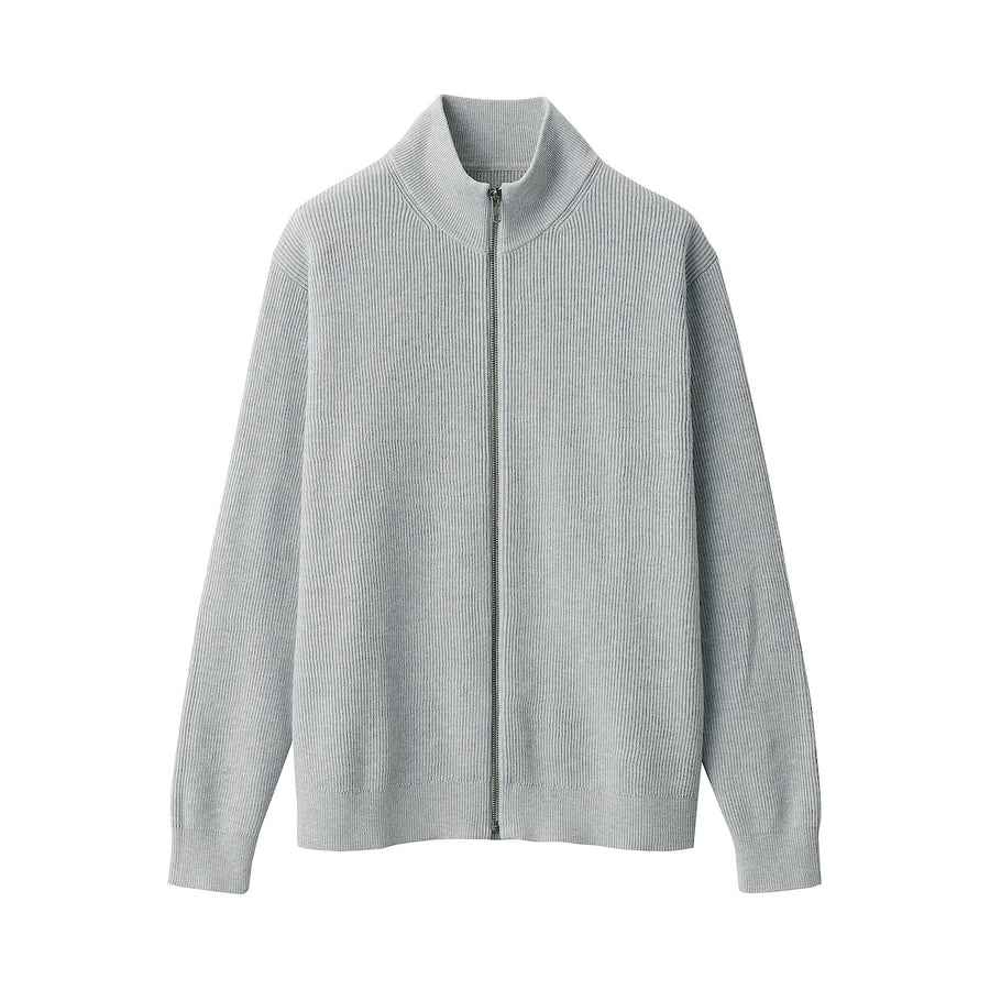 M's Washable ribbed zip up cardigan Dark NavyXS