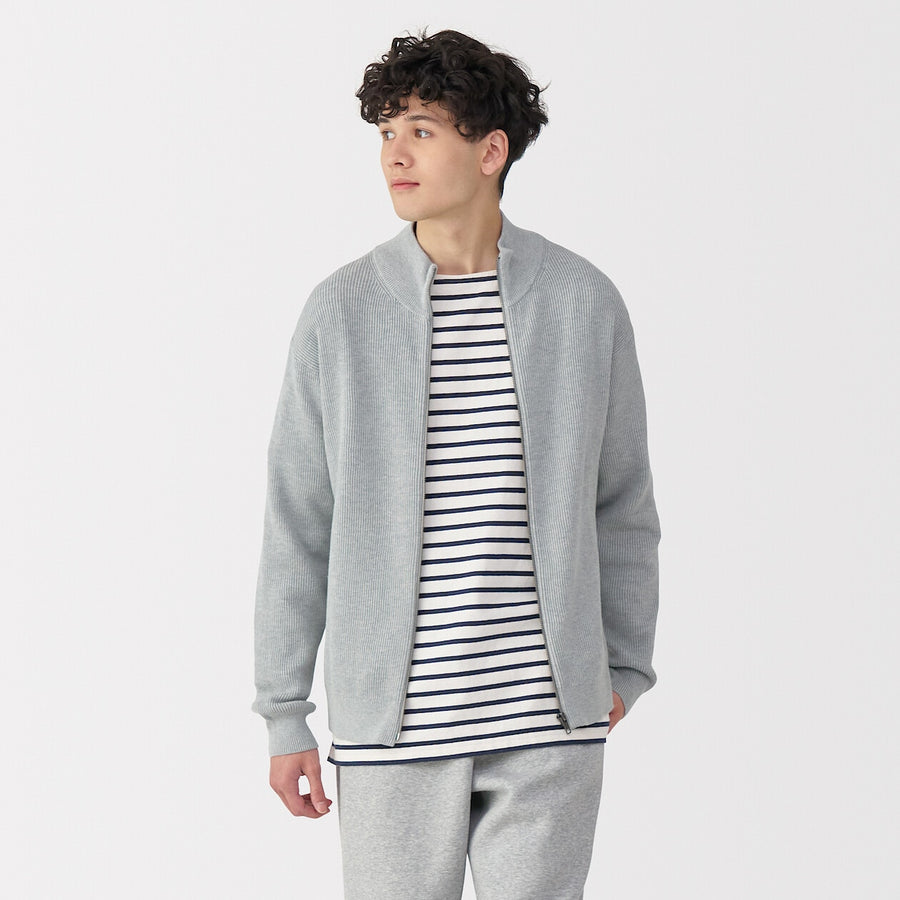 M's Washable ribbed zip up cardigan Dark NavyXS