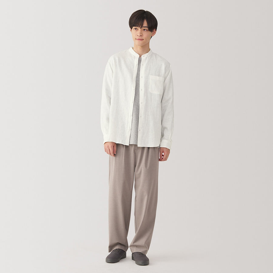M's Washed linen stand collar L/Slv shirt WhiteXS