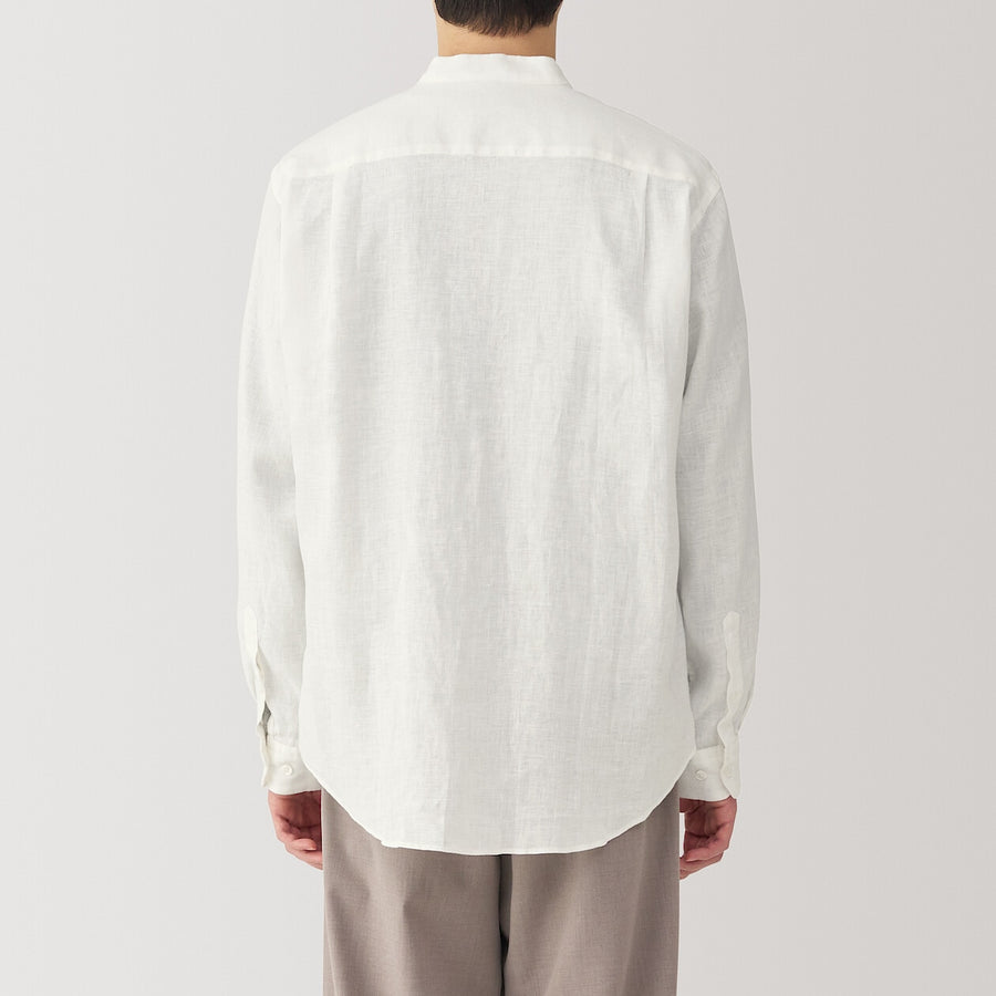 M's Washed linen stand collar L/Slv shirt WhiteXS