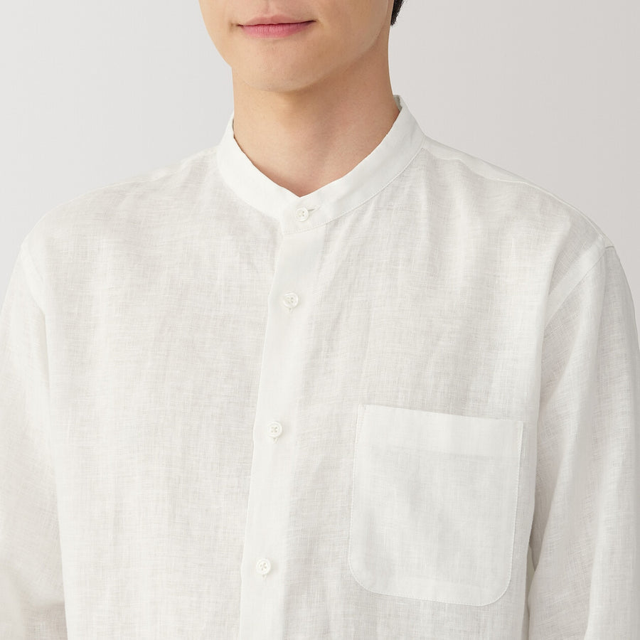 M's Washed linen stand collar L/Slv shirt WhiteXS