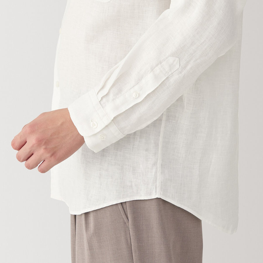M's Washed linen stand collar L/Slv shirt WhiteXS