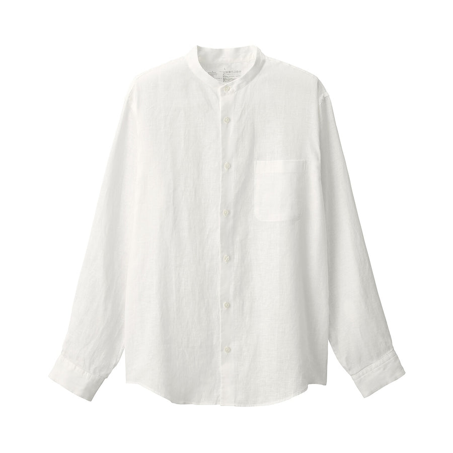 M's Washed linen stand collar L/Slv shirt WhiteXS