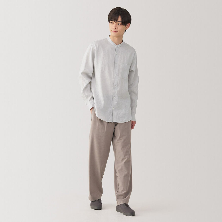 M's Washed linen stand collar L/Slv shirt WhiteXS
