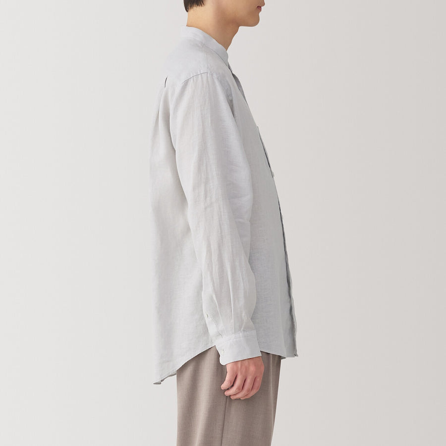 M's Washed linen stand collar L/Slv shirt WhiteXS