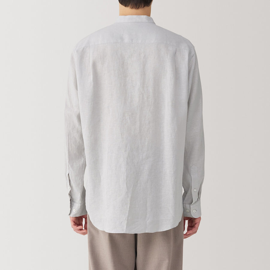 M's Washed linen stand collar L/Slv shirt WhiteXS
