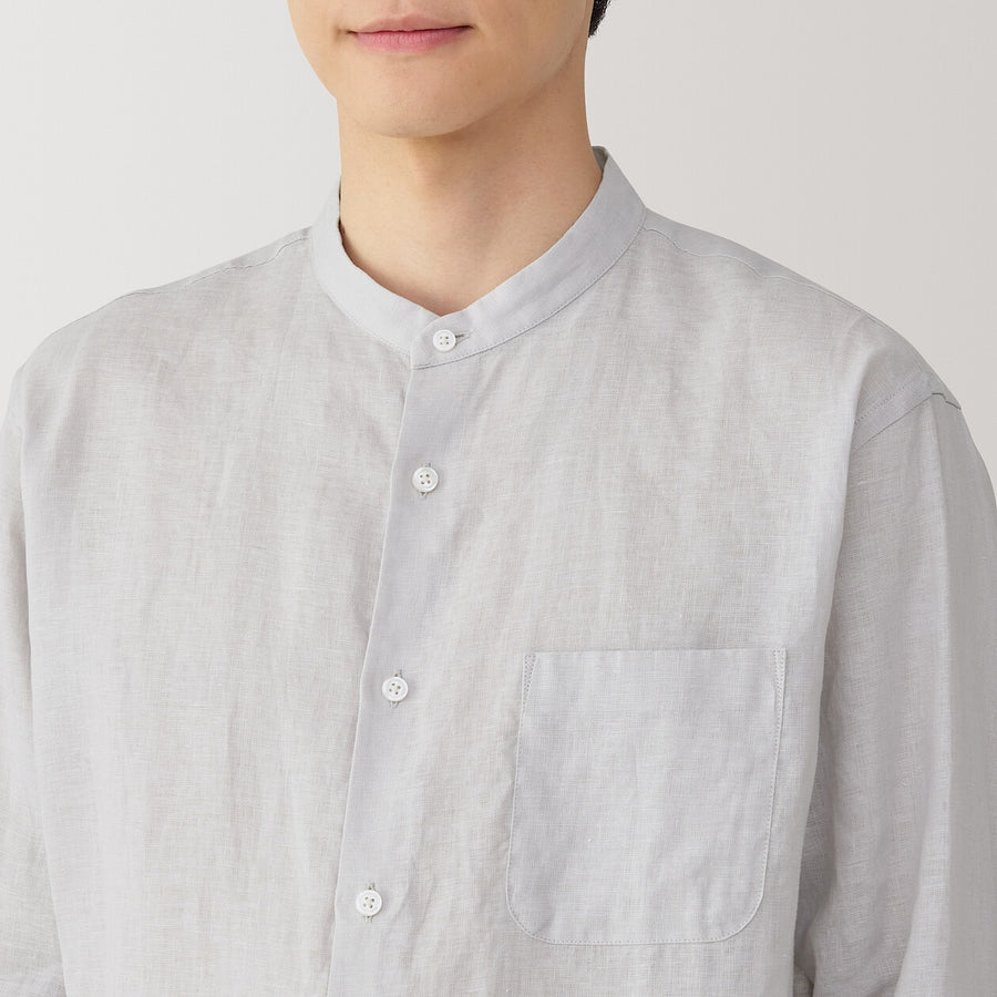 M's Washed linen stand collar L/Slv shirt WhiteXS