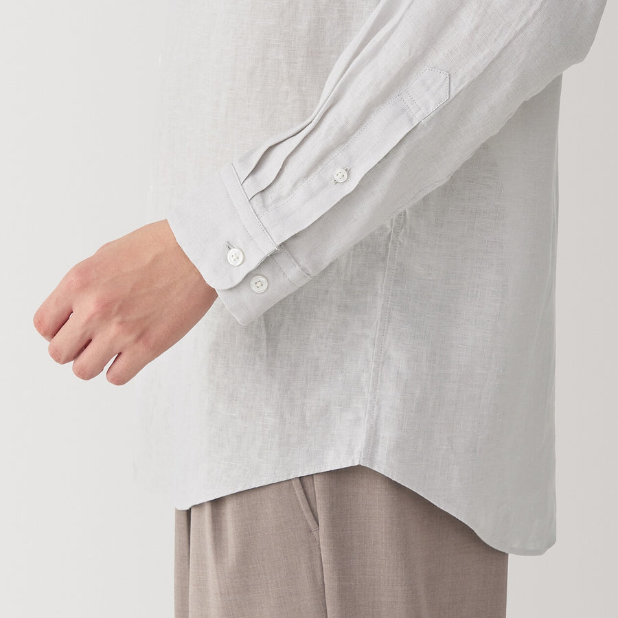 M's Washed linen stand collar L/Slv shirt WhiteXS