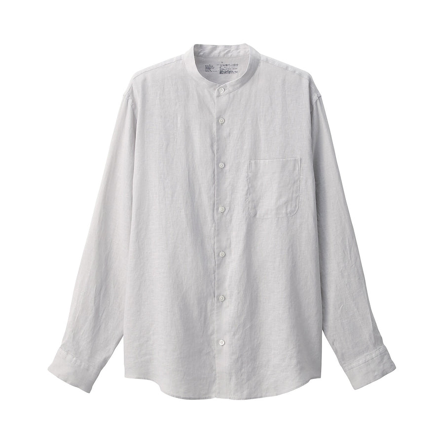 M's Washed linen stand collar L/Slv shirt WhiteXS
