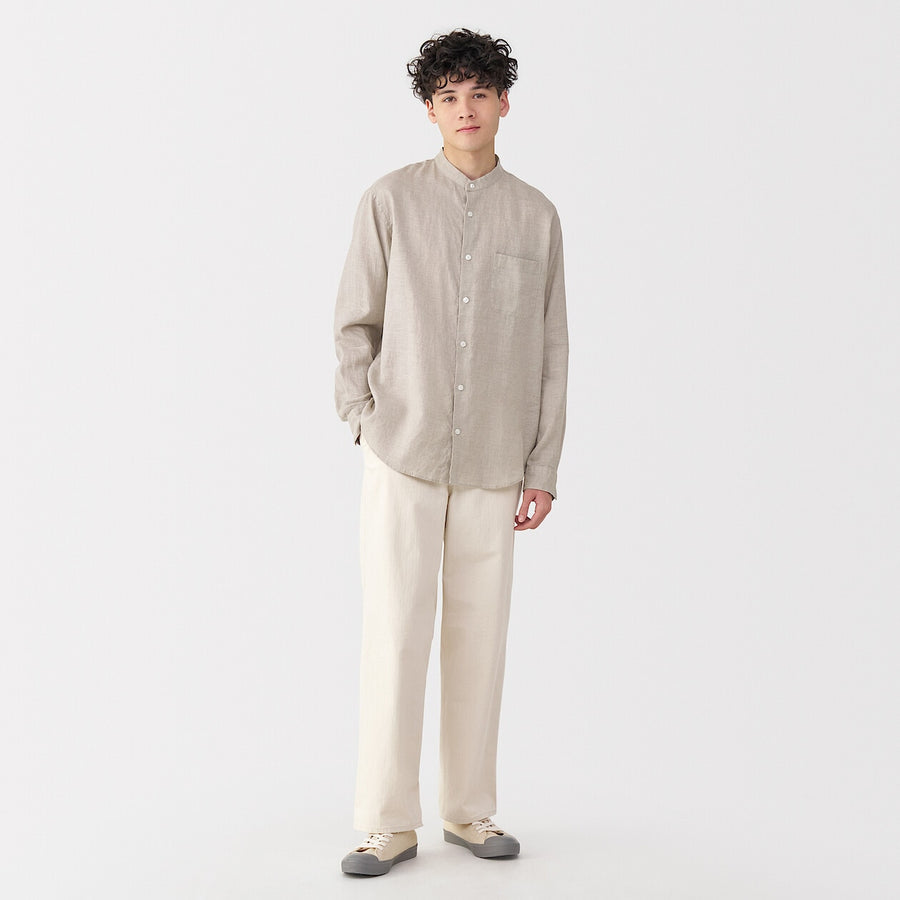 M's Washed linen stand collar L/Slv shirt WhiteXS