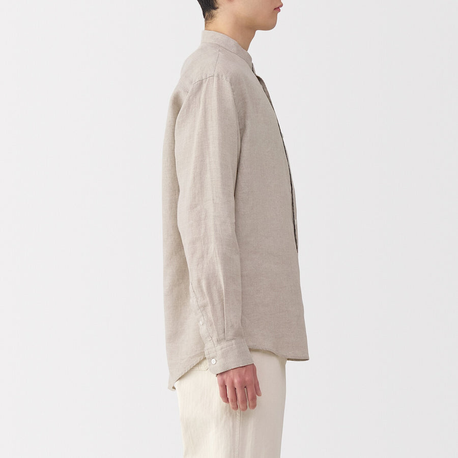 M's Washed linen stand collar L/Slv shirt WhiteXS