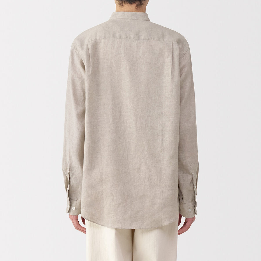M's Washed linen stand collar L/Slv shirt WhiteXS