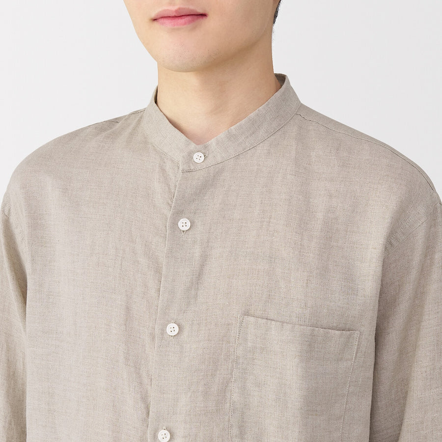 M's Washed linen stand collar L/Slv shirt WhiteXS