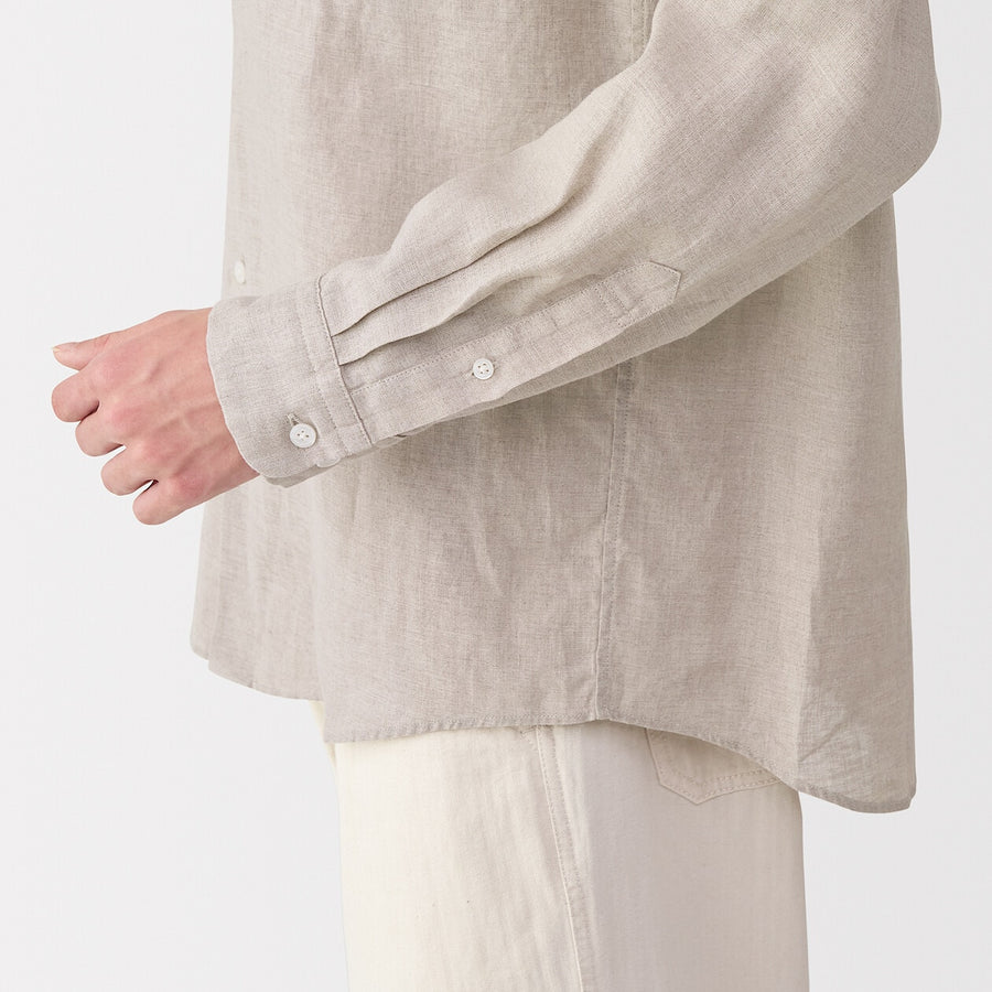 M's Washed linen stand collar L/Slv shirt WhiteXS