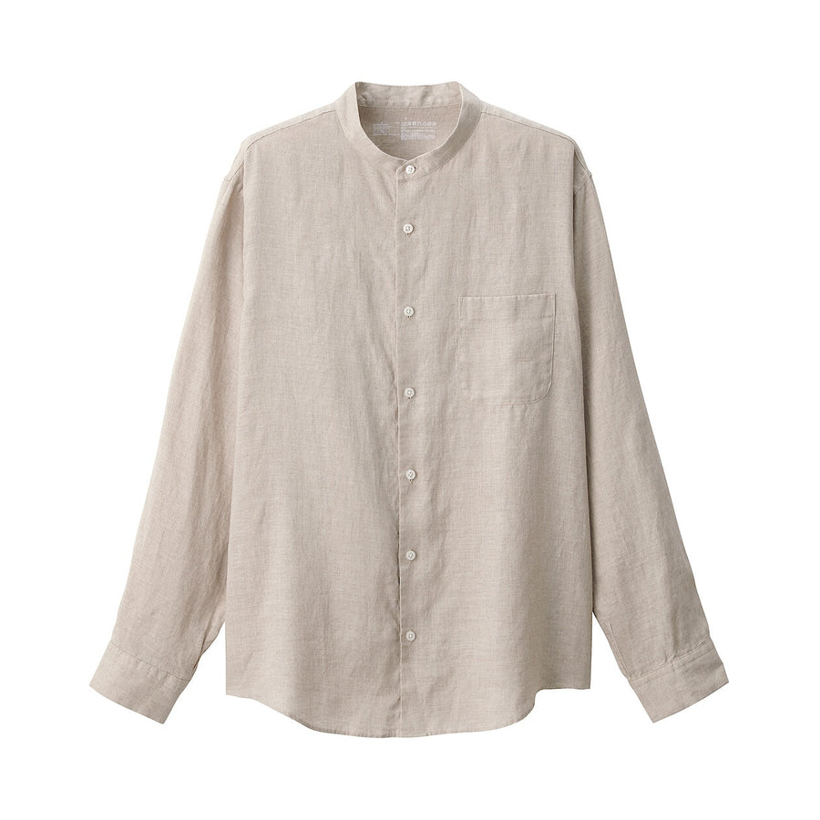 M's Washed linen stand collar L/Slv shirt WhiteXS