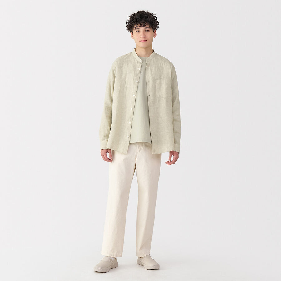 M's Washed linen stand collar L/Slv shirt WhiteXS