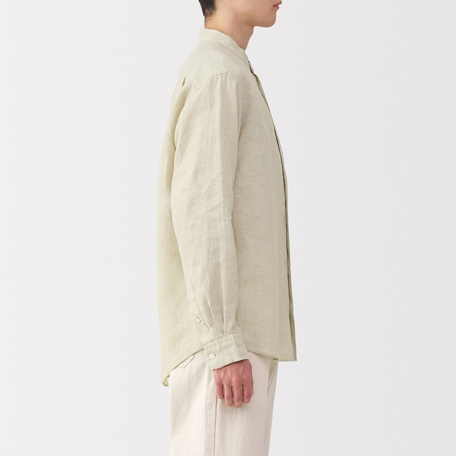M's Washed linen stand collar L/Slv shirt WhiteXS
