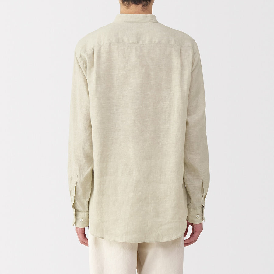 M's Washed linen stand collar L/Slv shirt WhiteXS