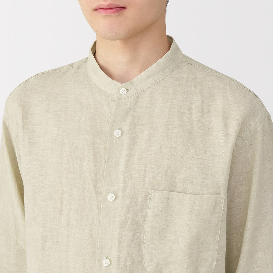 M's Washed linen stand collar L/Slv shirt WhiteXS