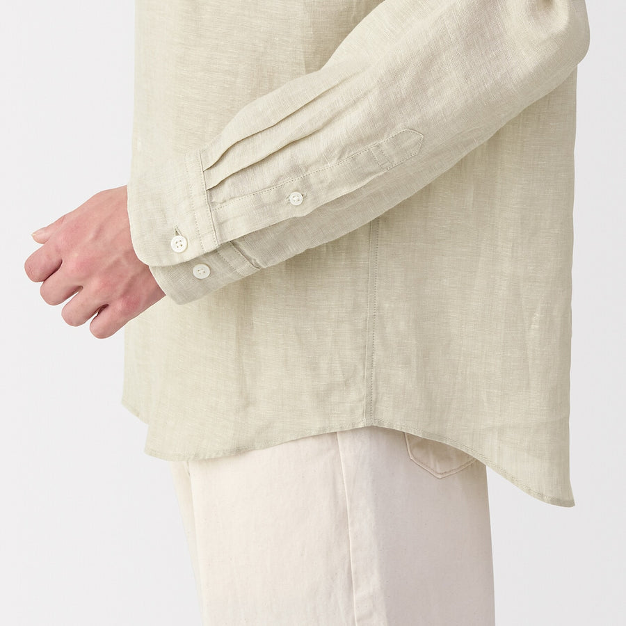 M's Washed linen stand collar L/Slv shirt WhiteXS