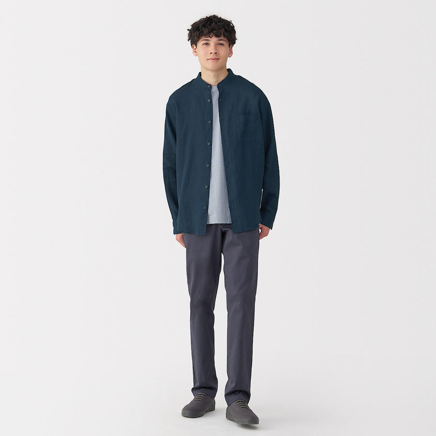M's Washed linen stand collar L/Slv shirt WhiteXS