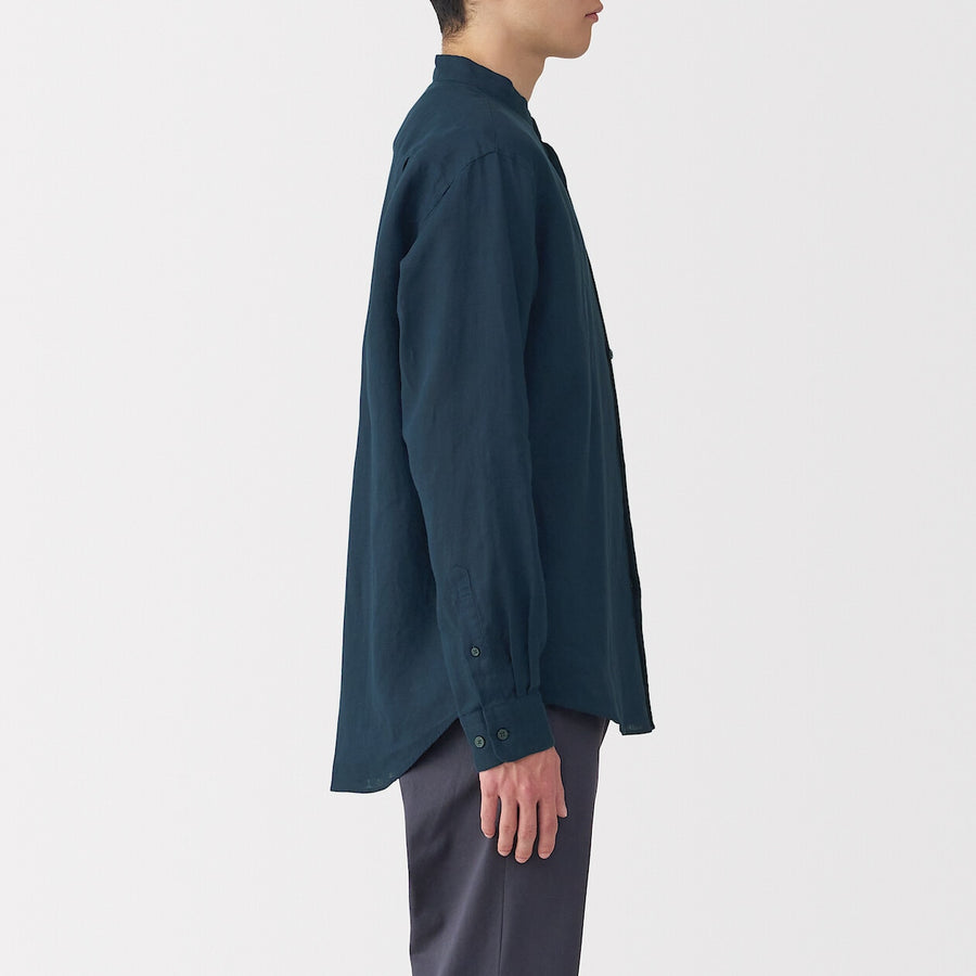 M's Washed linen stand collar L/Slv shirt WhiteXS