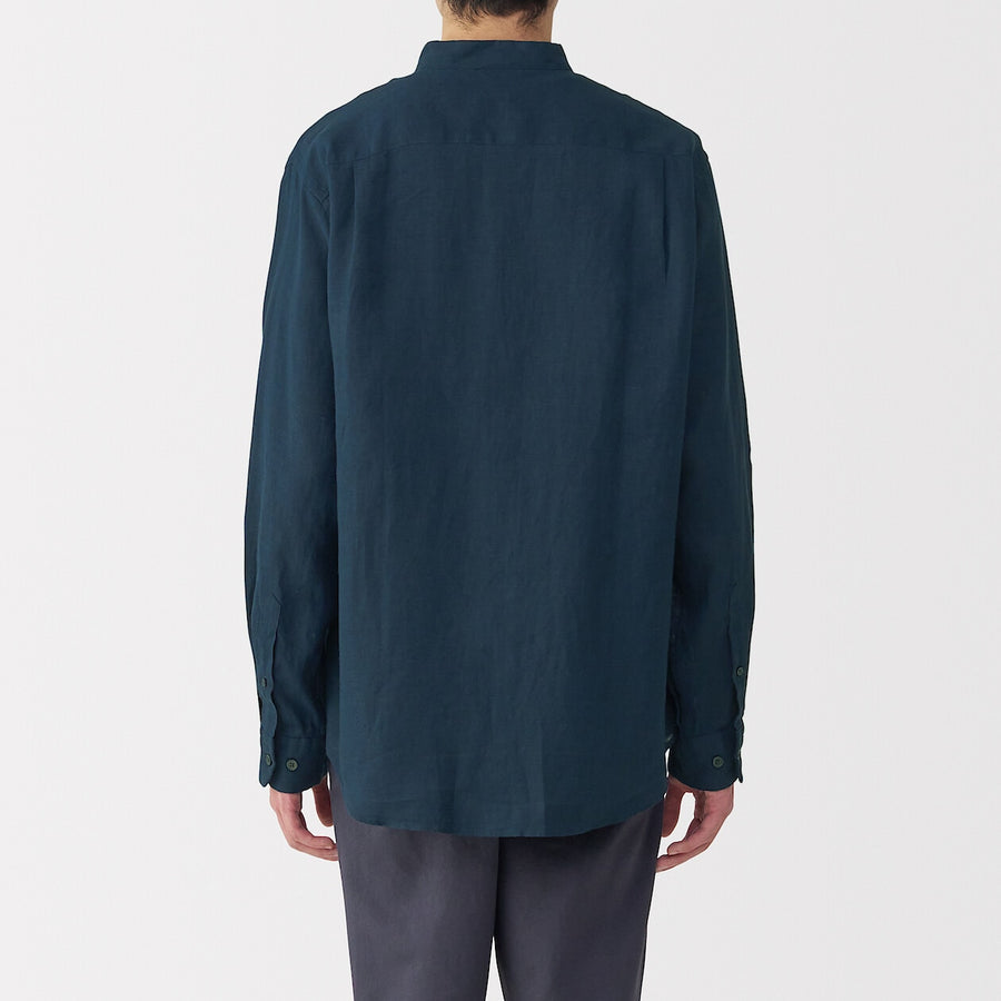 M's Washed linen stand collar L/Slv shirt WhiteXS