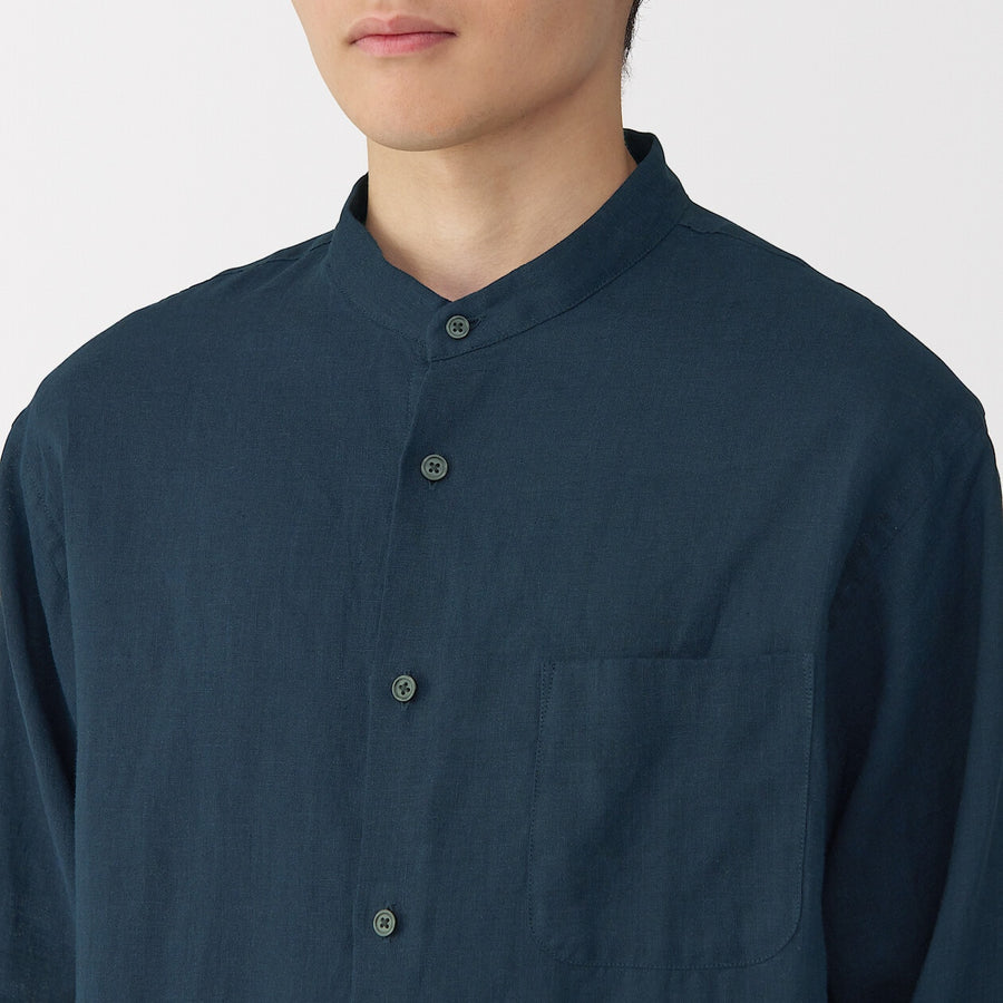 M's Washed linen stand collar L/Slv shirt WhiteXS