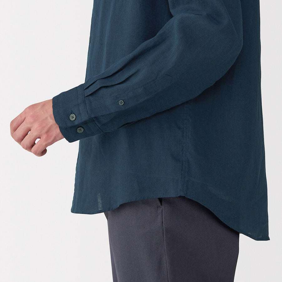 M's Washed linen stand collar L/Slv shirt WhiteXS