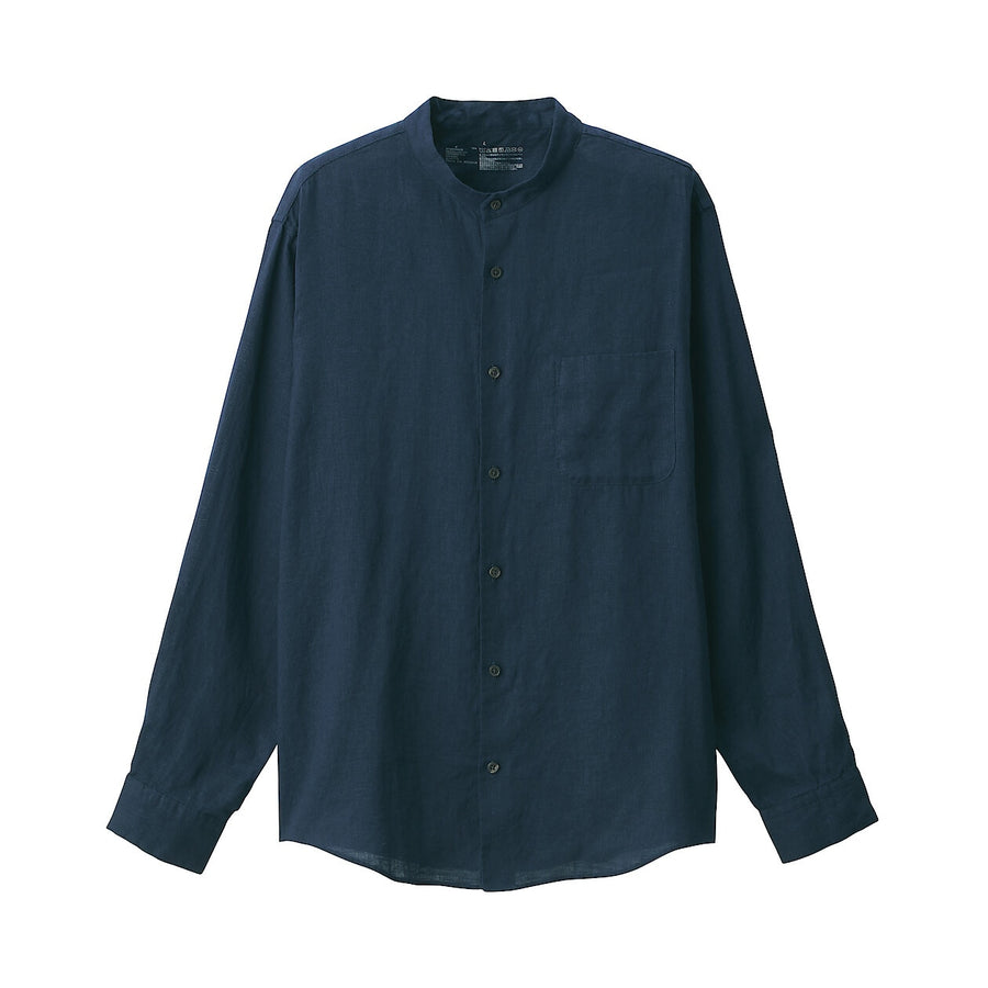 M's Washed linen stand collar L/Slv shirt WhiteXS