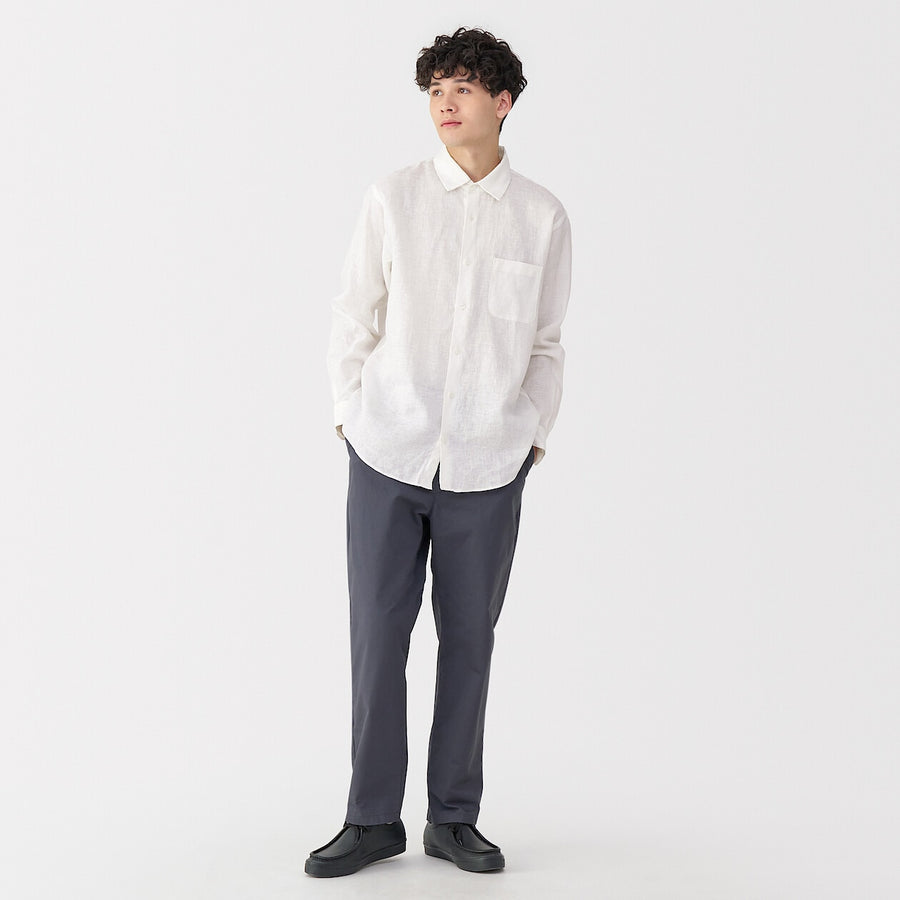 M's Washed linen L/Slv shirt (OS) WhiteXS