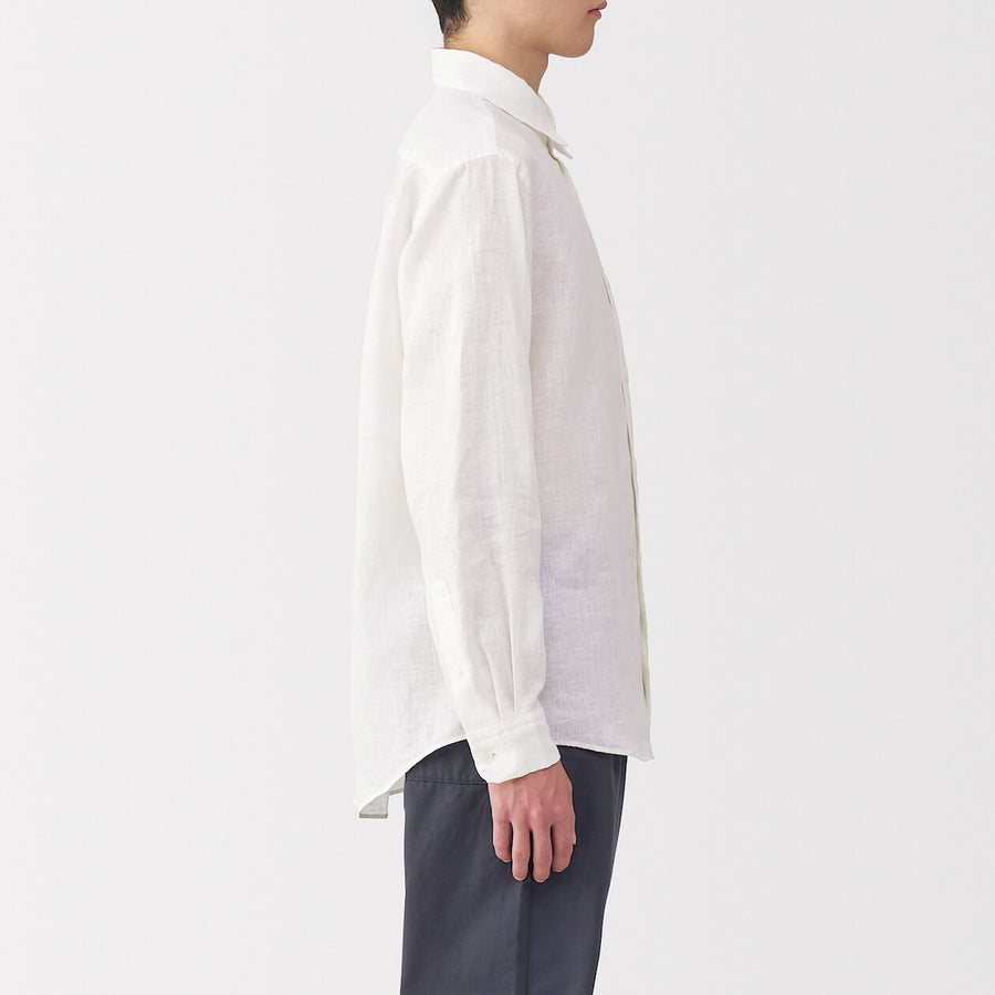 M's Washed linen L/Slv shirt (OS) WhiteXS