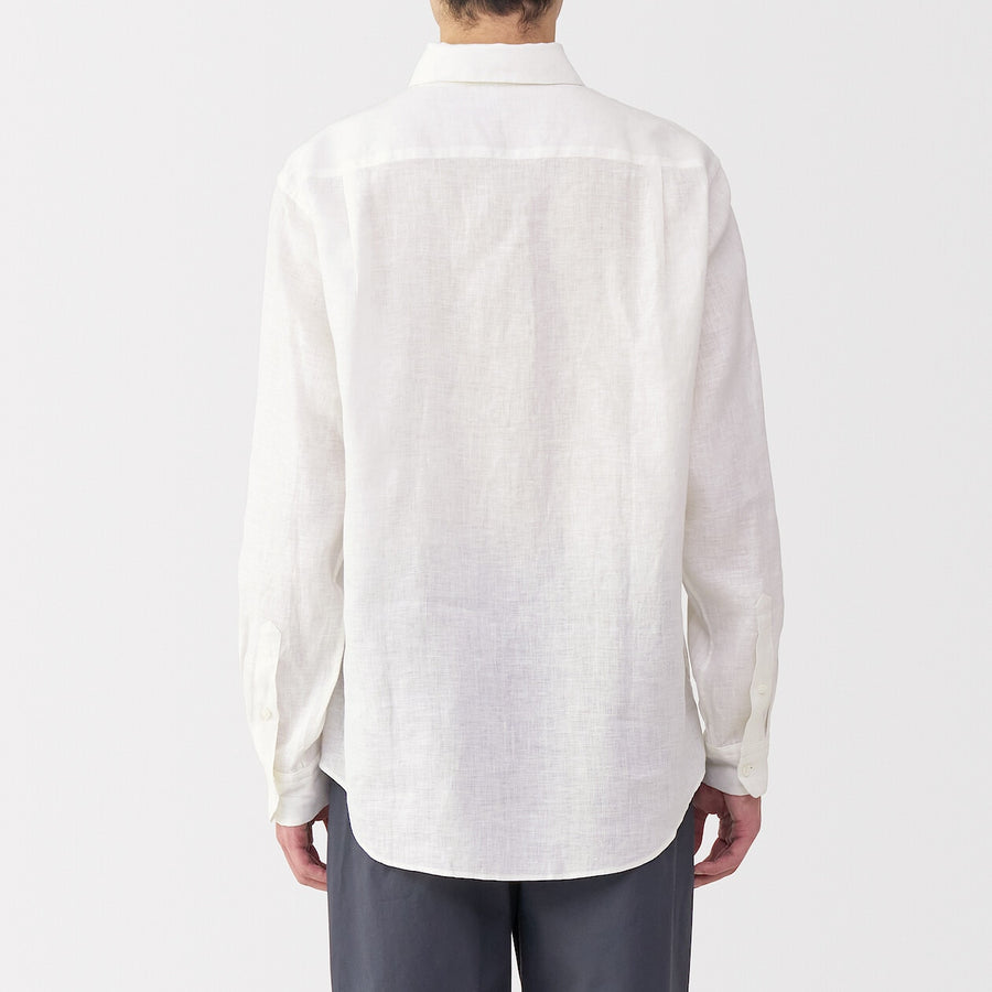 M's Washed linen L/Slv shirt (OS) WhiteXS