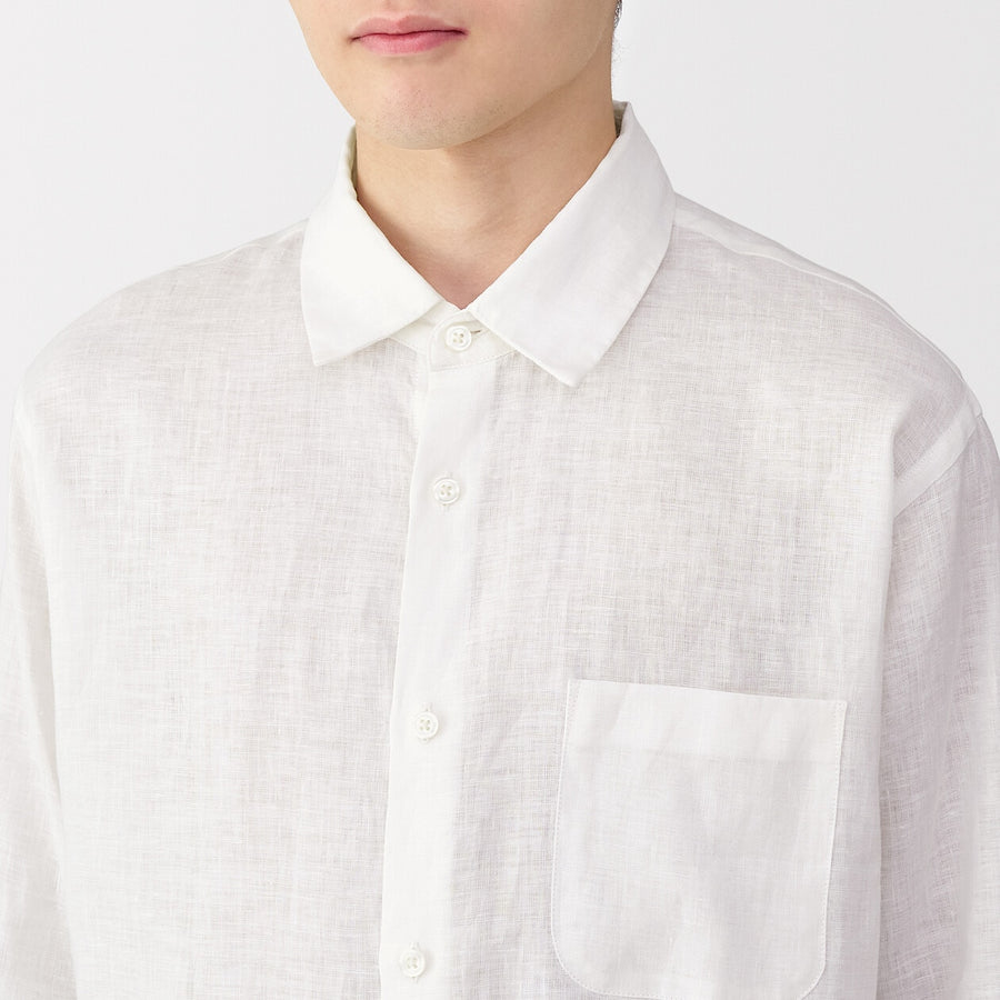 M's Washed linen L/Slv shirt (OS) WhiteXS