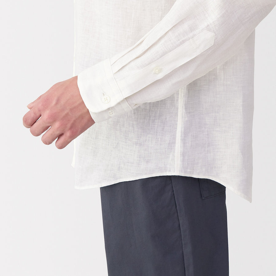 M's Washed linen L/Slv shirt (OS) WhiteXS