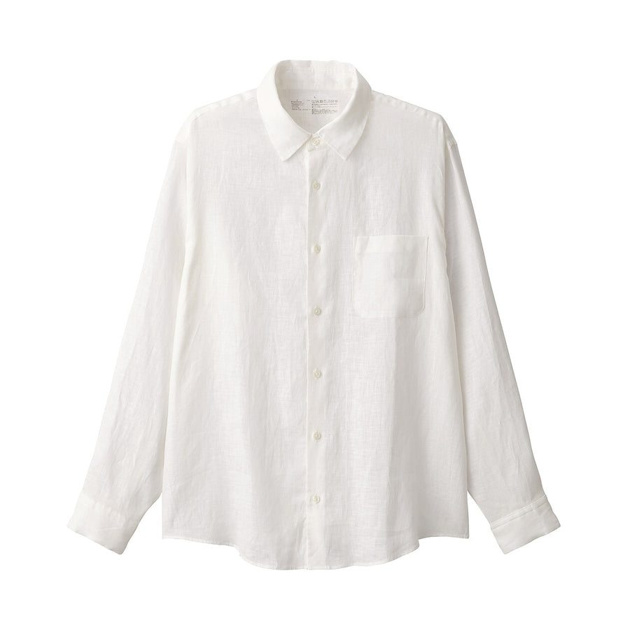 M's Washed linen L/Slv shirt (OS) WhiteXS