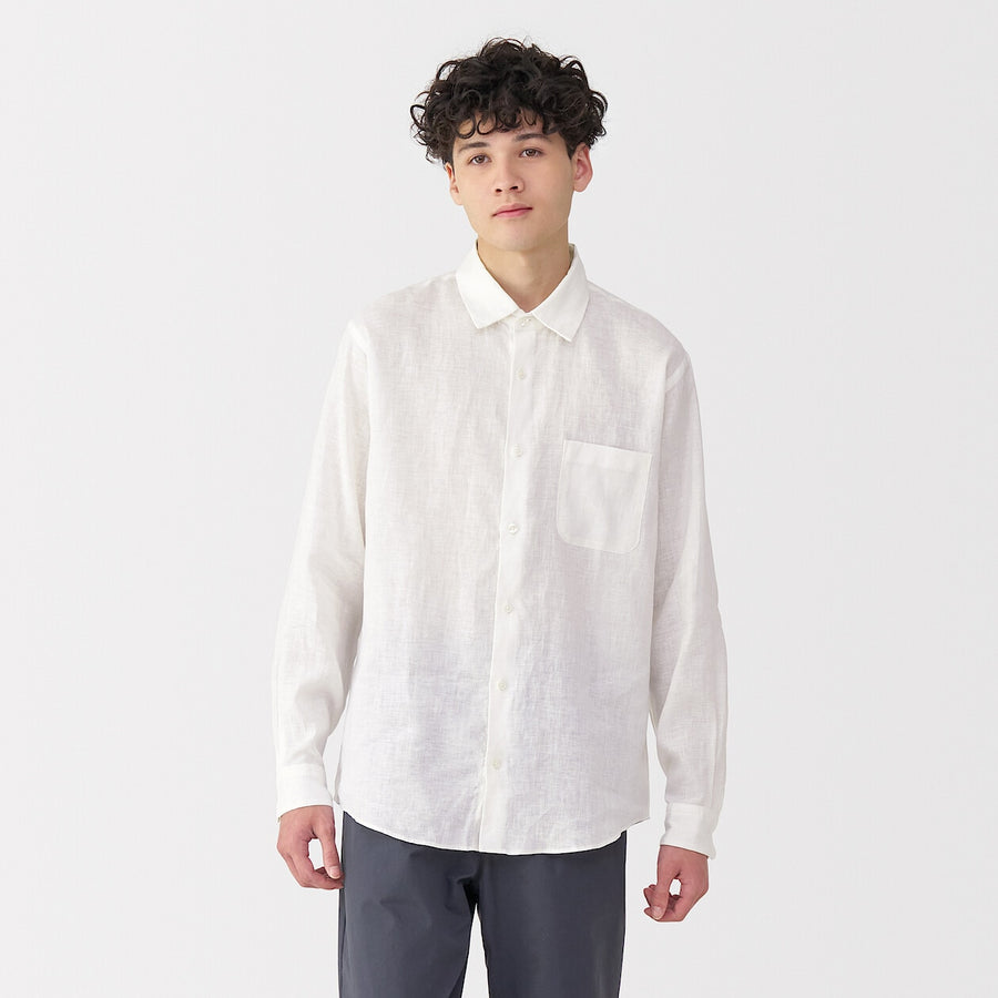 M's Washed linen L/Slv shirt (OS) WhiteXS