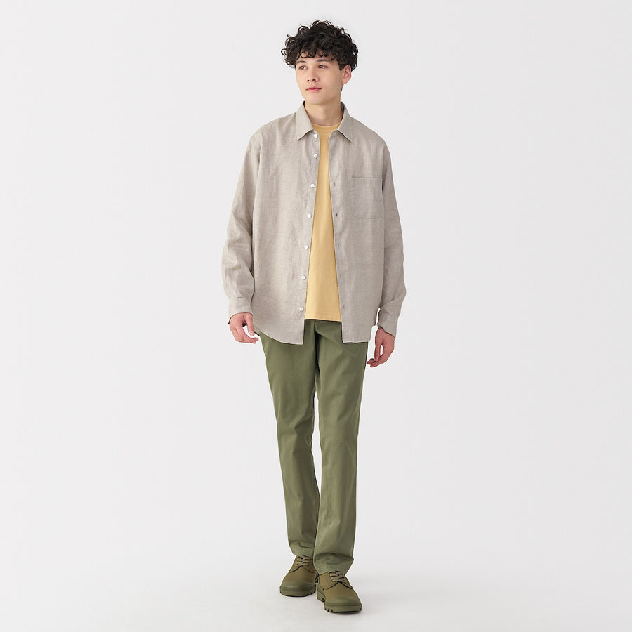 M's Washed linen L/Slv shirt (OS) WhiteXS