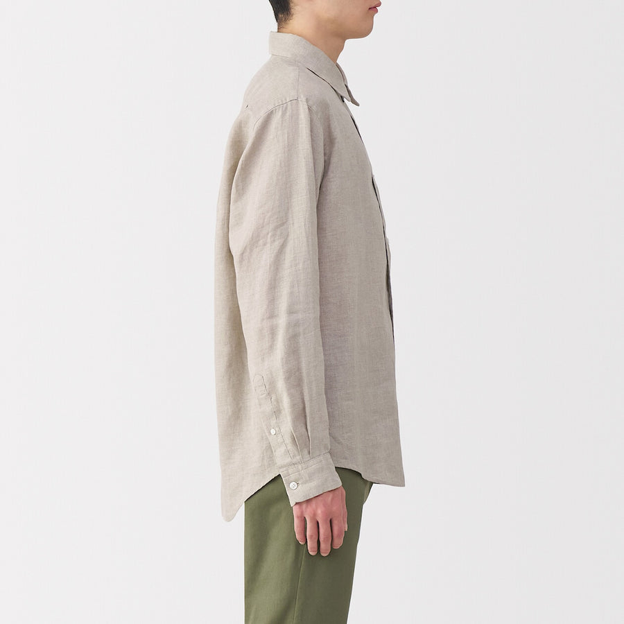 M's Washed linen L/Slv shirt (OS) WhiteXS