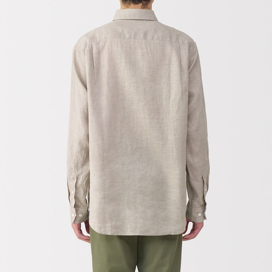 M's Washed linen L/Slv shirt (OS) WhiteXS
