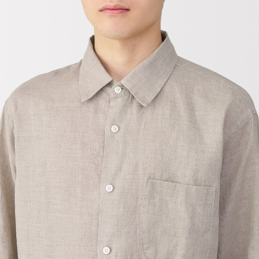 M's Washed linen L/Slv shirt (OS) WhiteXS