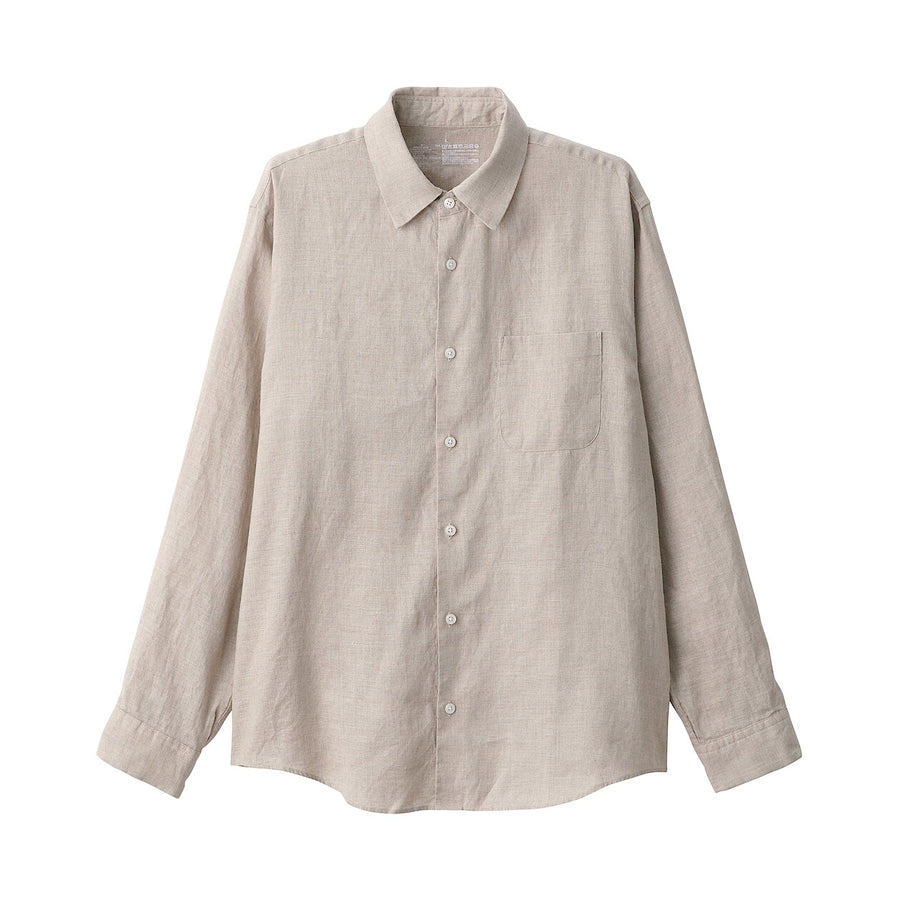 M's Washed linen L/Slv shirt (OS) WhiteXS