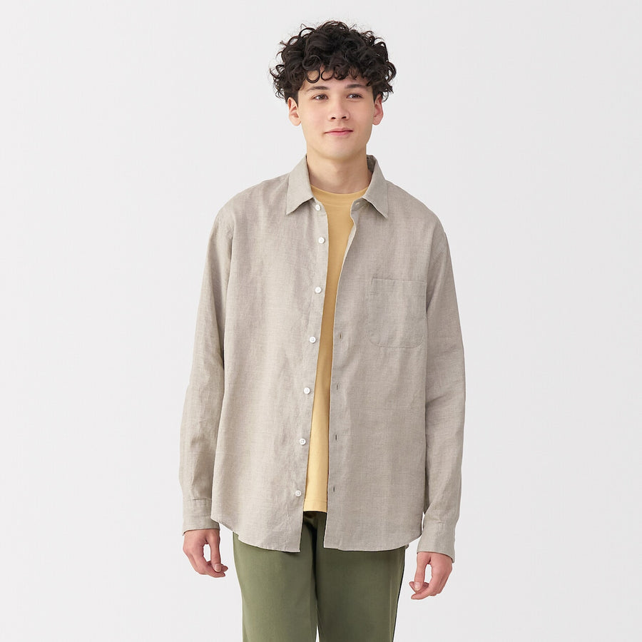 M's Washed linen L/Slv shirt (OS) WhiteXS