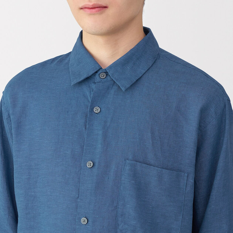 M's Washed linen L/Slv shirt (OS) WhiteXS