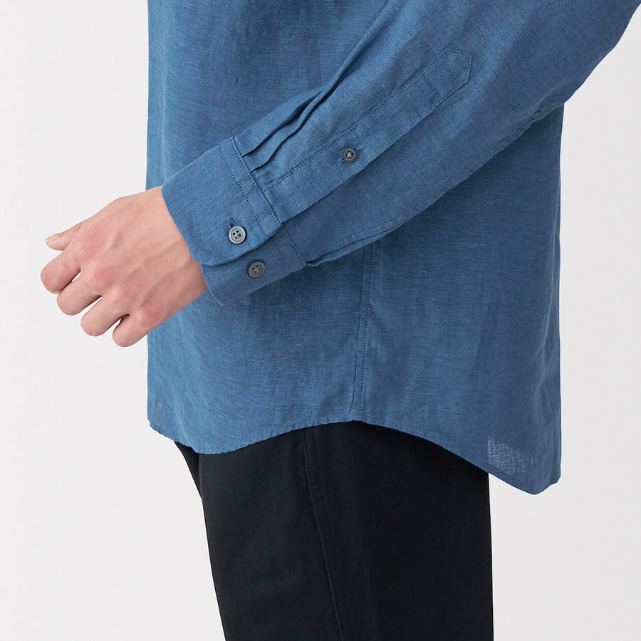 M's Washed linen L/Slv shirt (OS) WhiteXS