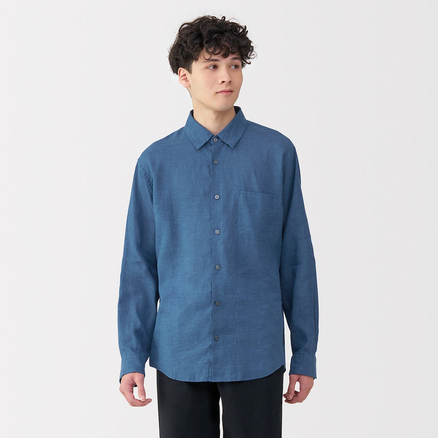 M's Washed linen L/Slv shirt (OS) WhiteXS
