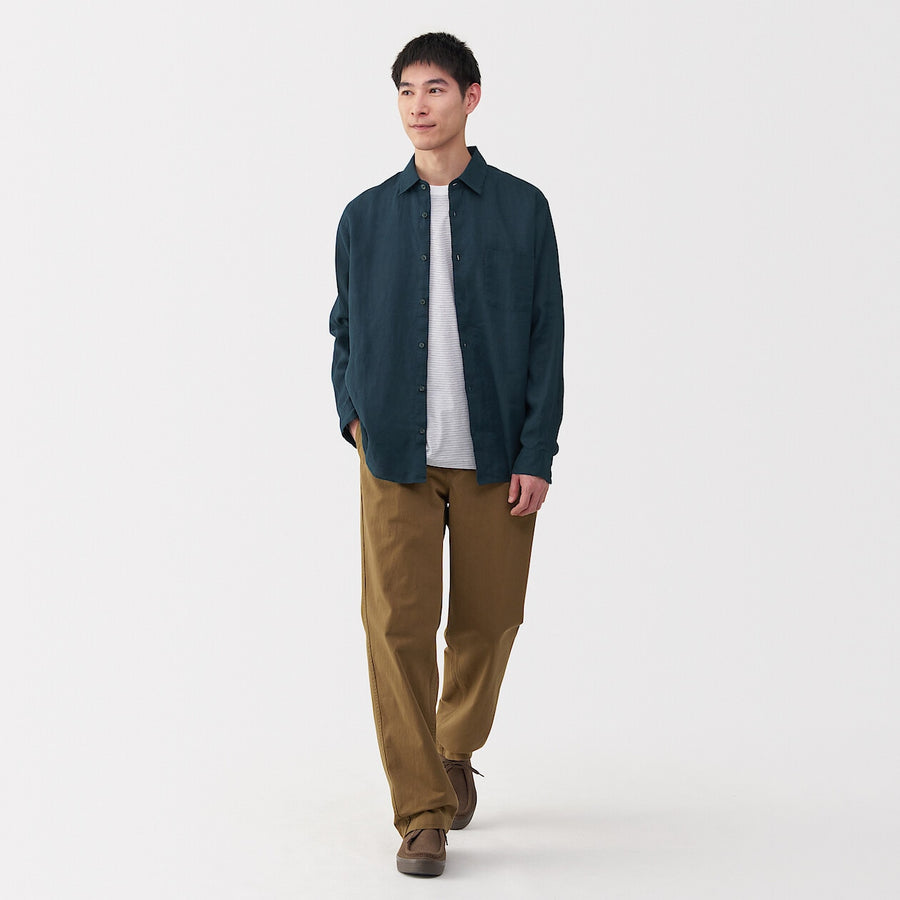 M's Washed linen L/Slv shirt (OS) WhiteXS