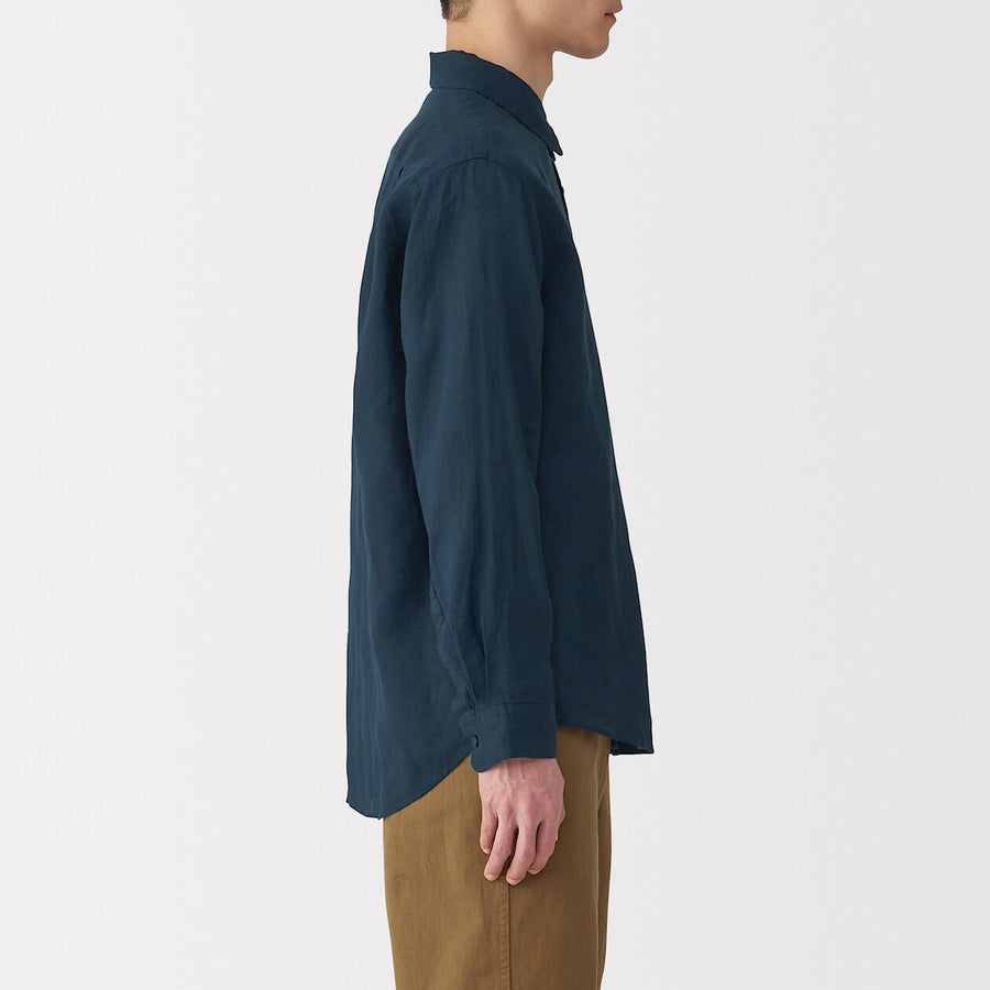 M's Washed linen L/Slv shirt (OS) WhiteXS