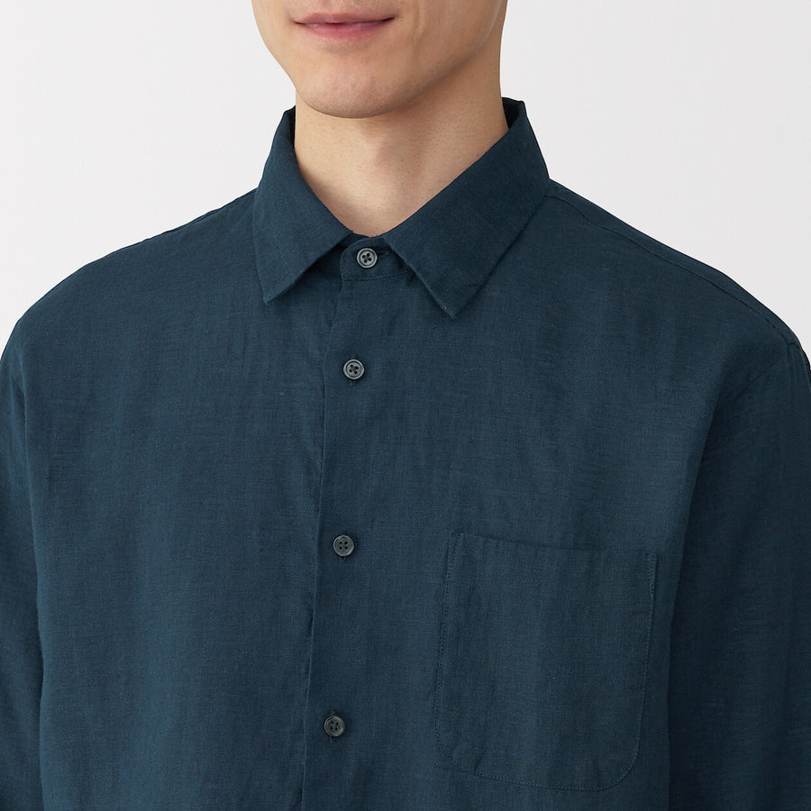 M's Washed linen L/Slv shirt (OS) WhiteXS